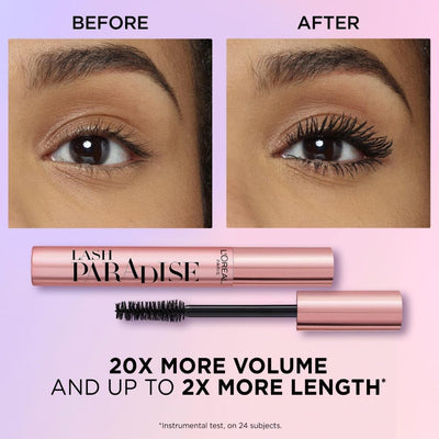 L'Oréal Paris Intense Volume Mascara, Volumising and Lengthening, Infused with Castor and Floral Oils to Condition Eyelashes, Suitable for Sensitive Eyes, Soft Fibre Brush, Lash Paradise, Black L'Oreal Paris