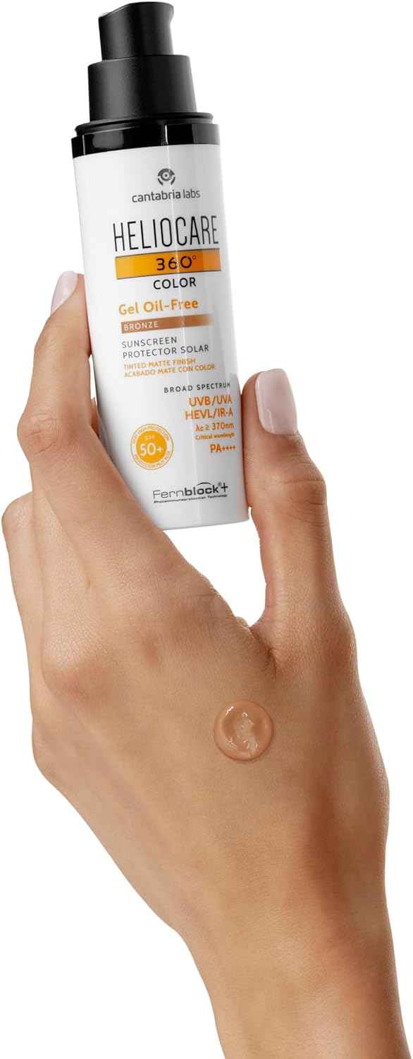 Heliocare 360 Colour Gel Oil-Free Bronze SPF50+ 50ml / Sunscreen For Face/Daily UVA UVB Visible Light Infrared-A Anti-Ageing Sun Protection/Matte Foundation Coverage Greenwize