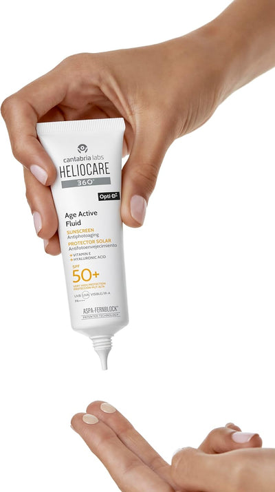 Heliocare 360° Age Active Fluid, SPF50 Sun Cream with Fernblock+® Technology to Protect Against UVA, UVB, isible Light aVnd Infrared A-Rays, Anti-Ageing, Water and Sweat Resistant, Vegan (50ml) Heliocare