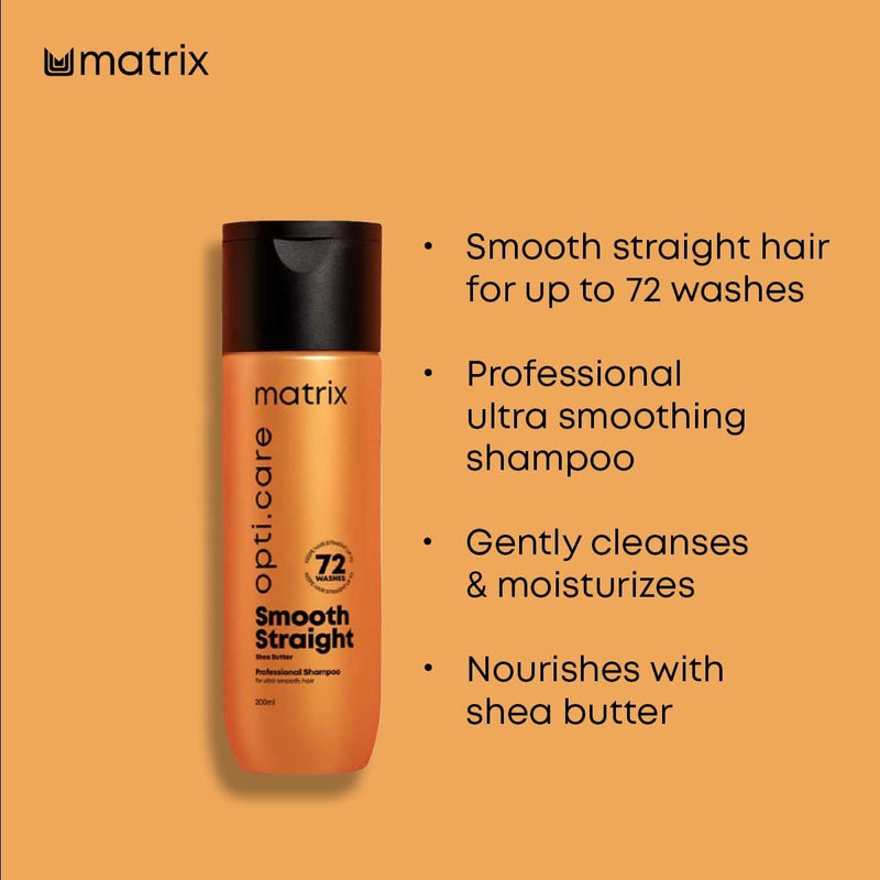 Matrix OptiCare Smooth Straight Professional Shampoo, Hydrating and Moisturizing Shea Butter for Dry Damaged Hair, Smoothing, Straightening and Frizz Control for Curly Hair, Paraben Free, 200 ml Greenwize