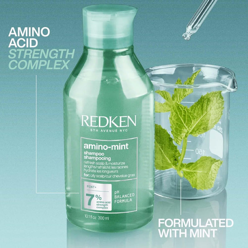 REDKEN Scalp Relief Shampoo, Soothing Formula, Cleanses and Purifies Greasy Hair and Sensitised Lengths, Refreshes the Roots and Adds No Weight, Amino Mint, 300 ml Greenwize