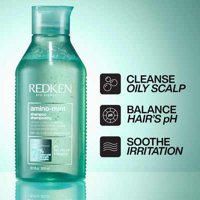 REDKEN Scalp Relief Shampoo, Soothing Formula, Cleanses and Purifies Greasy Hair and Sensitised Lengths, Refreshes the Roots and Adds No Weight, Amino Mint, 300 ml Greenwize