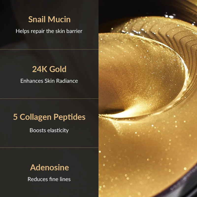 [MIZON] SNAIL REPAIR GOLD EYE GEL PATCH (x60) Korean skincare – Gold Eye Patches – Dark Circle & Anti-Aging Care – Snail Mucin Extract – Nourishes & Brightens the Eye Contour MIZON Store
