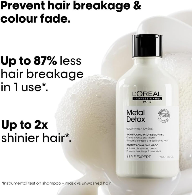 L’Oréal Professionnel Metal Detox Shampoo, Prevent Breakage & Colour Fade from hard water, Prevent Damaged Hair, Sulphate-Free & Vegan, 300ml L&