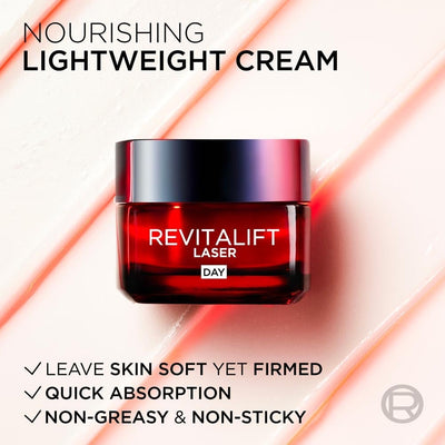 L’Oréal Paris Laser Renew Triple Action Anti-Ageing Day Cream, Reduce Wrinkle and Fine Line Appearance, Moisturises, Firms, Brightens Skin, Pro-Retinol, Hyaluronic Acid and Vitamin C, 50ml Greenwize