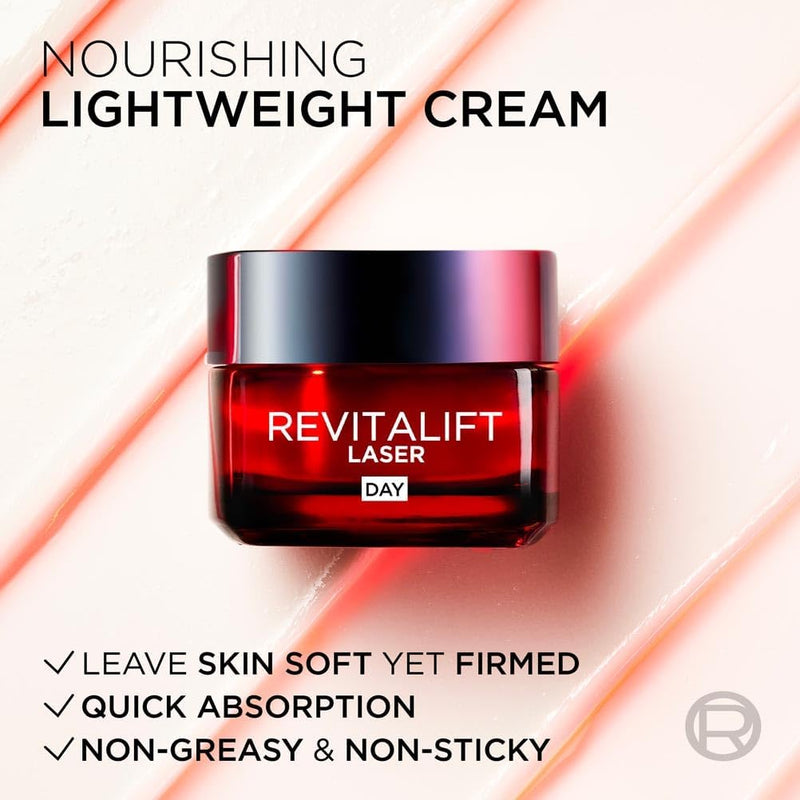 L’Oréal Paris Laser Renew Triple Action Anti-Ageing Day Cream, Reduce Wrinkle and Fine Line Appearance, Moisturises, Firms, Brightens Skin, Pro-Retinol, Hyaluronic Acid and Vitamin C, 50ml Greenwize