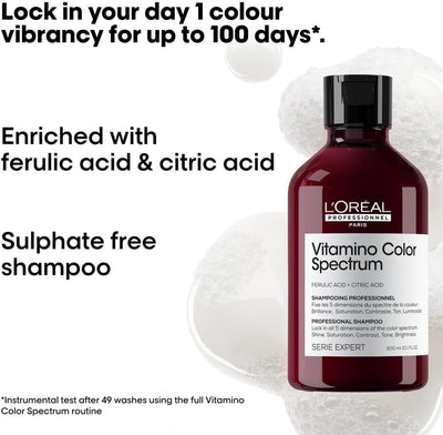 L'Oréal Professionnel Vitamino Color Spectrum Sulphate Free Shampoo, For Coloured Hair, With Ferulic Acid + Citric Acid, Shine, Lock in Day 1 Colour Vibrancy for 100 Days L'Oréal Professionnel