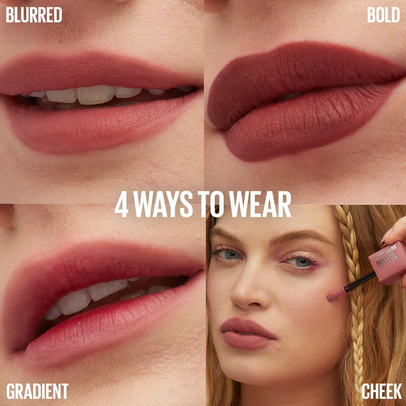 Maybelline New York Super Stay Teddy Tint, Up To 12 Hour Blurred Matte, Plush Comfort, Longwear, Transferproof, Vegan, 8 Buildable Lip Shades Maybelline