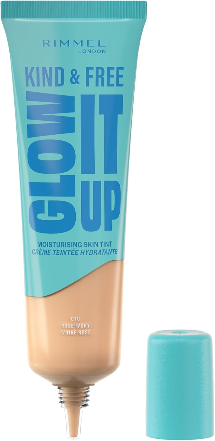 Rimmel Kind & Free, Glow It Up Moisturising Skin Tint, 010 - Rose Ivory, Healthy Glow, Blurs Imperfections, Includes Vitamin E, Aloe Vera, Pro-Vitamin B5, SPF 20, 30ml Rimmel