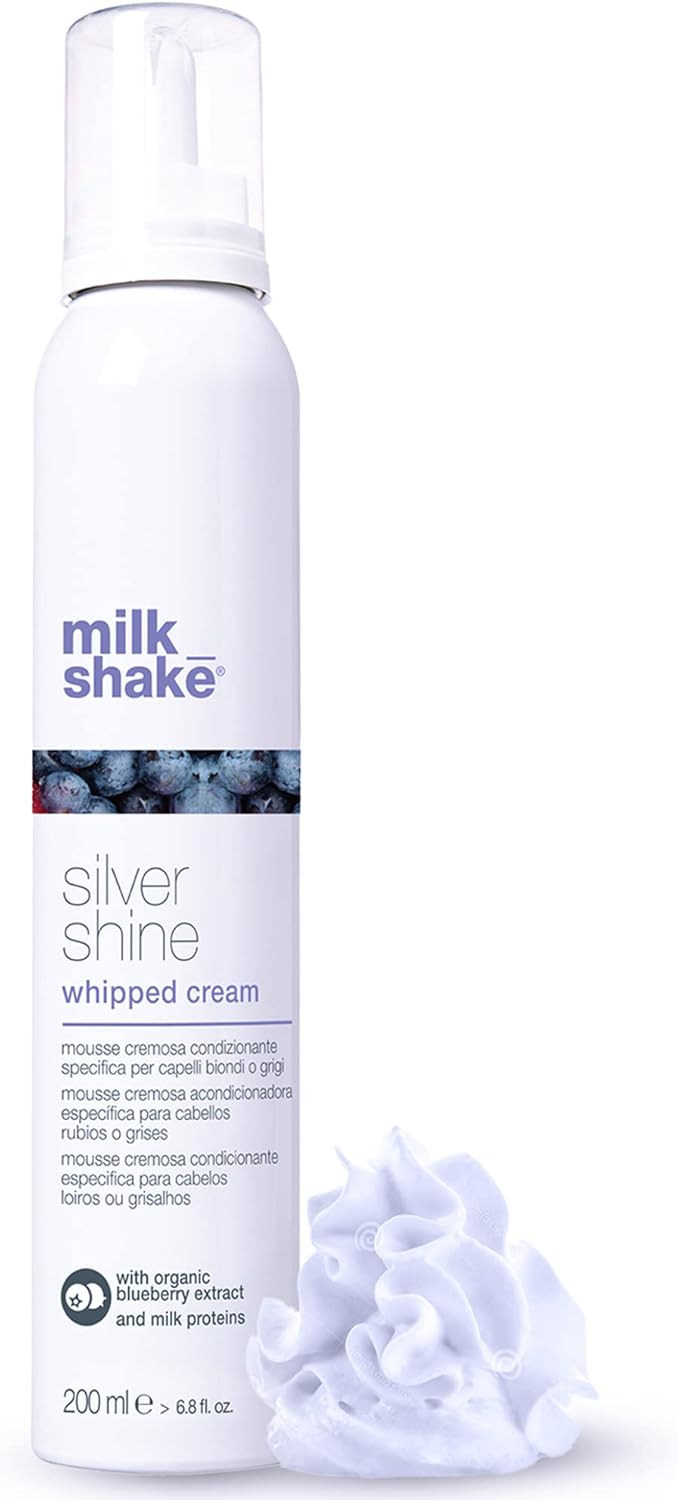 milk_shake | Silver Shine Whipped Cream 200 ml, Specific Anti-Yellow Leave-In Conditioning Foam for Blond or Grey Hair, with Violet Pigment, Made in Italy Greenwize