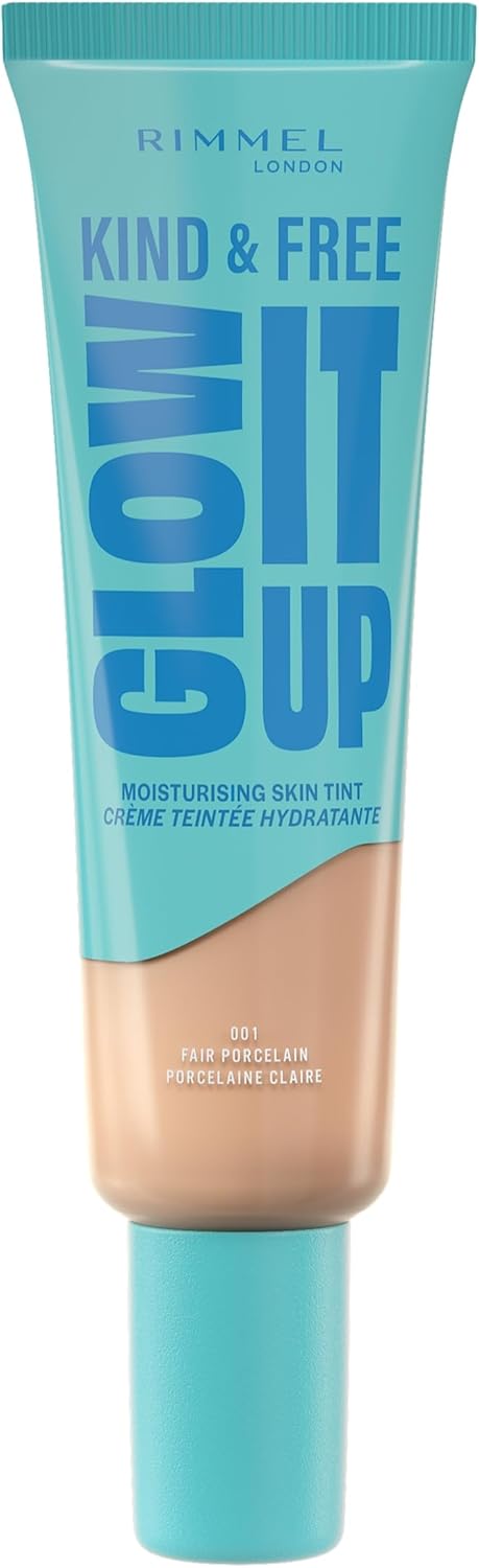Rimmel Kind & Free, Glow It Up Moisturising Skin Tint, 001 - Fair Porcelain, Healthy Glow, Blurs Imperfections, Includes Vitamin E, Aloe Vera, Pro-Vitamin B5, SPF 20, 30ml Rimmel