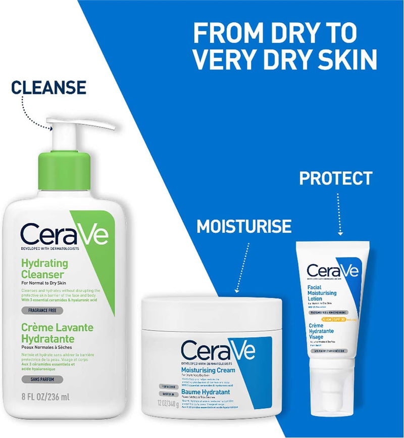 CeraVe Moisturising Cream Pot with 3 Essential Ceramides and Hyaluronic Acid for Dry to Very Dry Skin 340g Greenwize