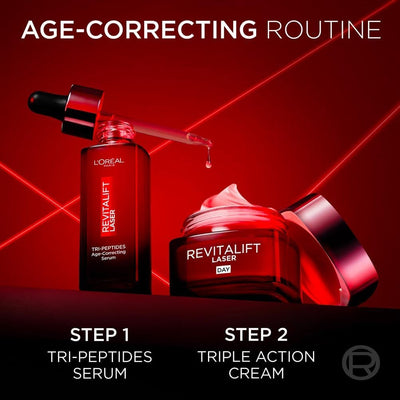 L’Oréal Paris Laser Renew Triple Action Anti-Ageing Day Cream, Reduce Wrinkle and Fine Line Appearance, Moisturises, Firms, Brightens Skin, Pro-Retinol, Hyaluronic Acid and Vitamin C, 50ml Greenwize
