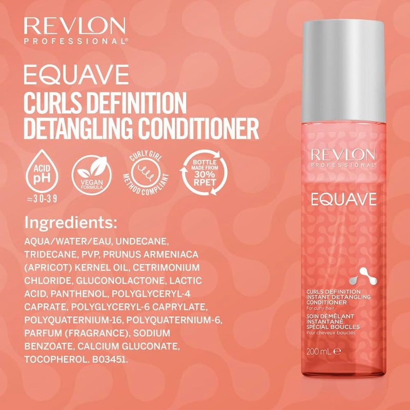 REVLON PROFESSIONAL EQUAVE CURLS DEFINITION BI-PHASE DETANGLING CONDITIONER FOR CURLY HAIR, Leave-In Conditioner, Curly Hair Detangler, Curly Girl Method, Curl-Defining Leave-In Conditioner, 200ml REVLON PROFESSIONA
