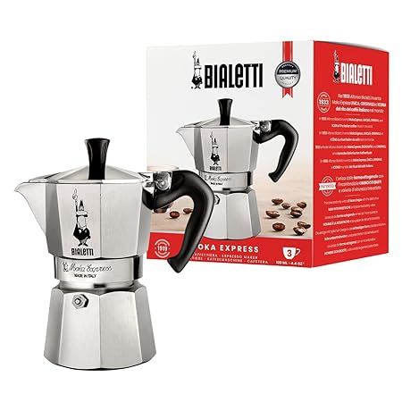 Bialetti Moka Express Aluminium Stovetop Coffee Maker 130 ml(3 Cup) Bialetti