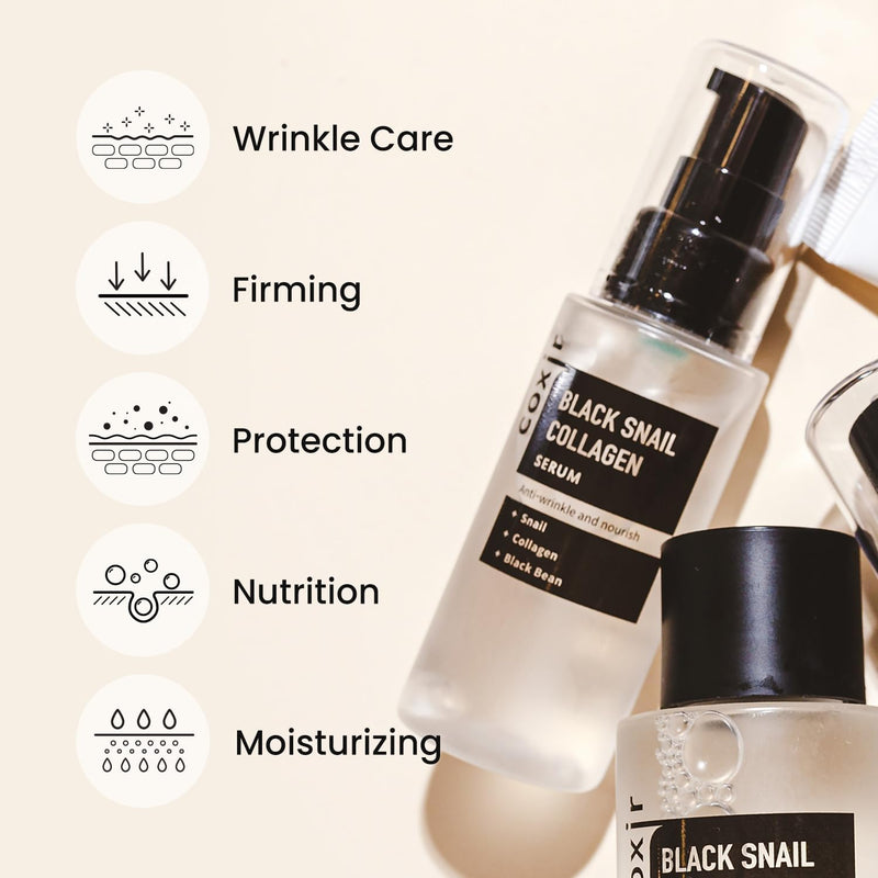 [Coxir] Black Snail Collagen Serum (50ml / 1.69 fl.oz) -|Black Beans, Collagen, Snail Mucin| firms, lift and nourish skin COXIR