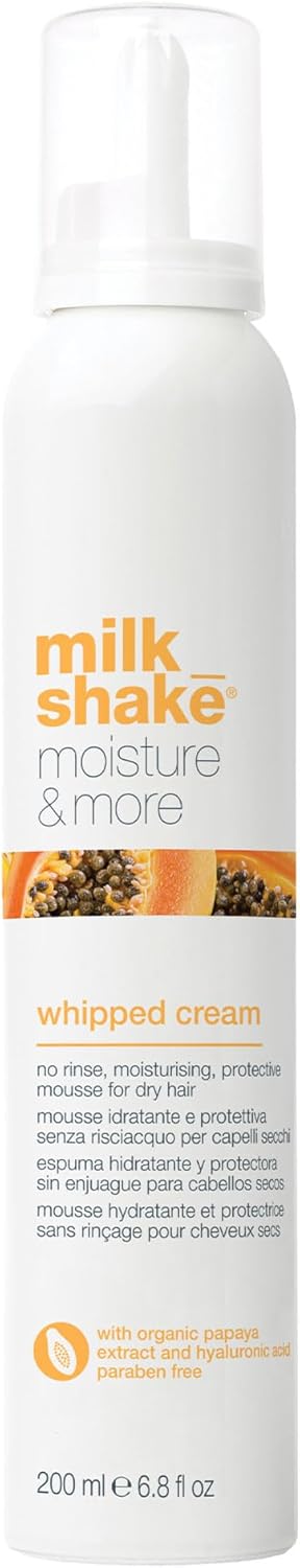 milk_shake | Moisture & More Whipped Cream 200 ml, No Rinse, Moisturising, Protective Mousse for Dry Hair, Made in Italy milk_shake