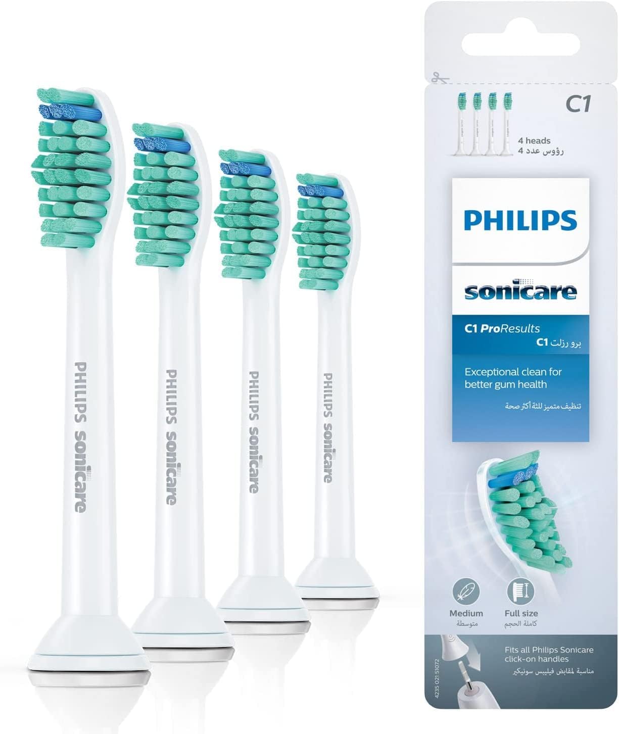 Philips Genuine Sonicare Pro Results Brush Heads, White, Pack of 4 - HX6014/07 Greenwize