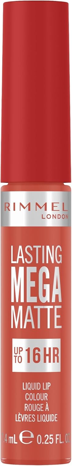 Rimmel London Lasting Mega Matte Liquid Lipstick, Long-Lasting, Hydrating, Vegan Formula - 600 - Coral Sass, 7.4ml Rimmel