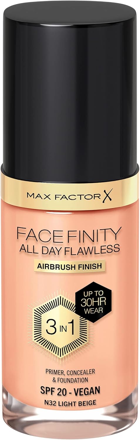 Max Factor Facefinity 3-in-1 All Day Flawless Liquid Foundation, SPF 20 - 32 Light Beige, 30 ml Max Factor