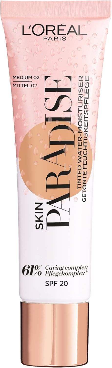L'Oreal Paris Skin Paradise Tinted Moisturiser, Up to 24h hydration, SPF20, 02 Medium, 0.039 kg Greenwize