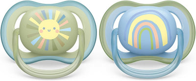 Philips Avent Ultra Air Soother - 2 x Light, Breathable Baby Soothers for Babies Aged 0‑6 Months, BPA-Free with Steriliser Carry Case (Model SCF085/58) Greenwize