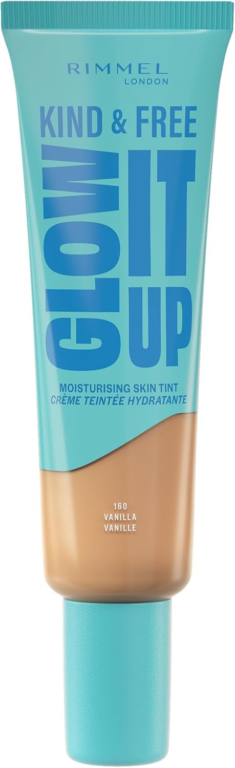 Rimmel Kind & Free, Glow It Up Moisturising Skin Tint, 160 - Vanilla, Healthy Glow, Blurs Imperfections, Includes Vitamin E, Aloe Vera, Pro-Vitamin B5, SPF 20, 30ml Rimmel
