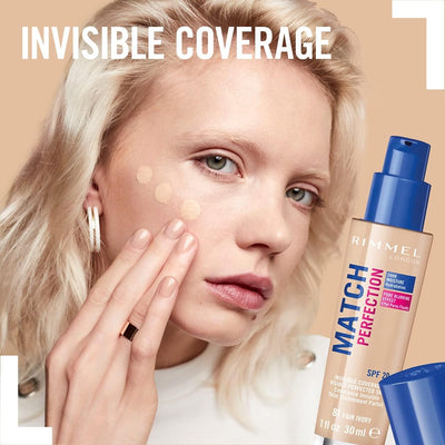 Rimmel Match Perfection Foundation 400 Natural Beige, Medium Coverage, 24hr Hydration, No Caking or Creasing, Lightweight, Reduces Imperfections, Invisible Coverage, SPF20, Cruelty Free Rimmel