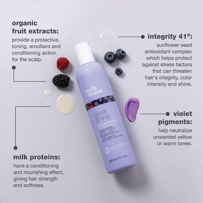 milk_shake | Silver Shine Shampoo 300 ml, Specific Anti-Yellow Delicate Shampoo for Blonde or Grey Hair, with Purple Pigment, Made in Italy Greenwize