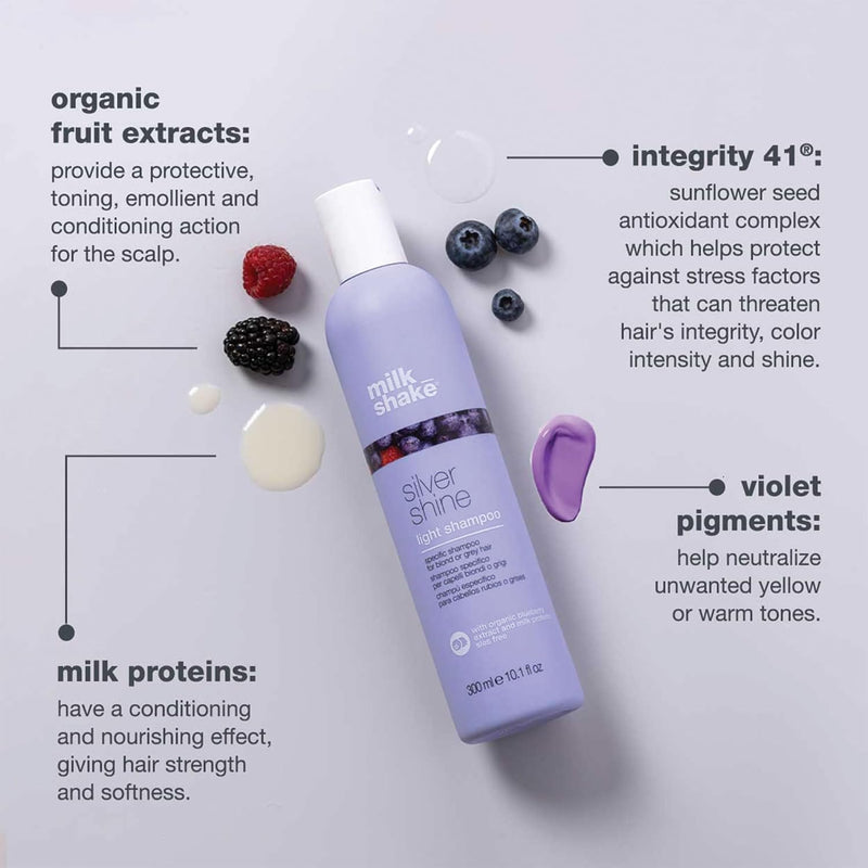milk_shake | Silver Shine Shampoo 300 ml, Specific Anti-Yellow Delicate Shampoo for Blonde or Grey Hair, with Purple Pigment, Made in Italy Greenwize