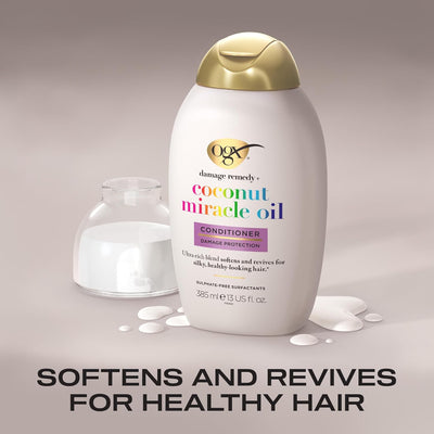 OGX Damage Remedy with Coconut Miracle Oil Conditioner, Softens and Revives Hair, for Silky and Healthy-Looking Hair, Sulfate Free, 385ml Greenwize