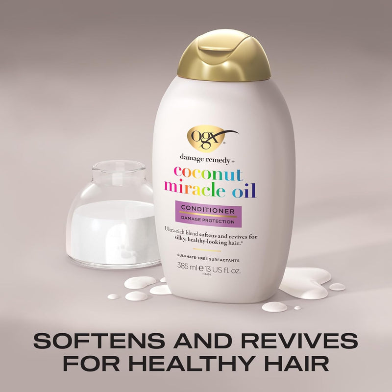 OGX Damage Remedy with Coconut Miracle Oil Conditioner, Softens and Revives Hair, for Silky and Healthy-Looking Hair, Sulfate Free, 385ml Greenwize