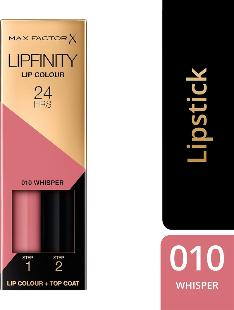Max Factor Lipfinity 2-step Long-Lasting Lipstick, 24 Hour Effect with Luscious Shine Touch, 010 whisper, 4.2 g Max Factor