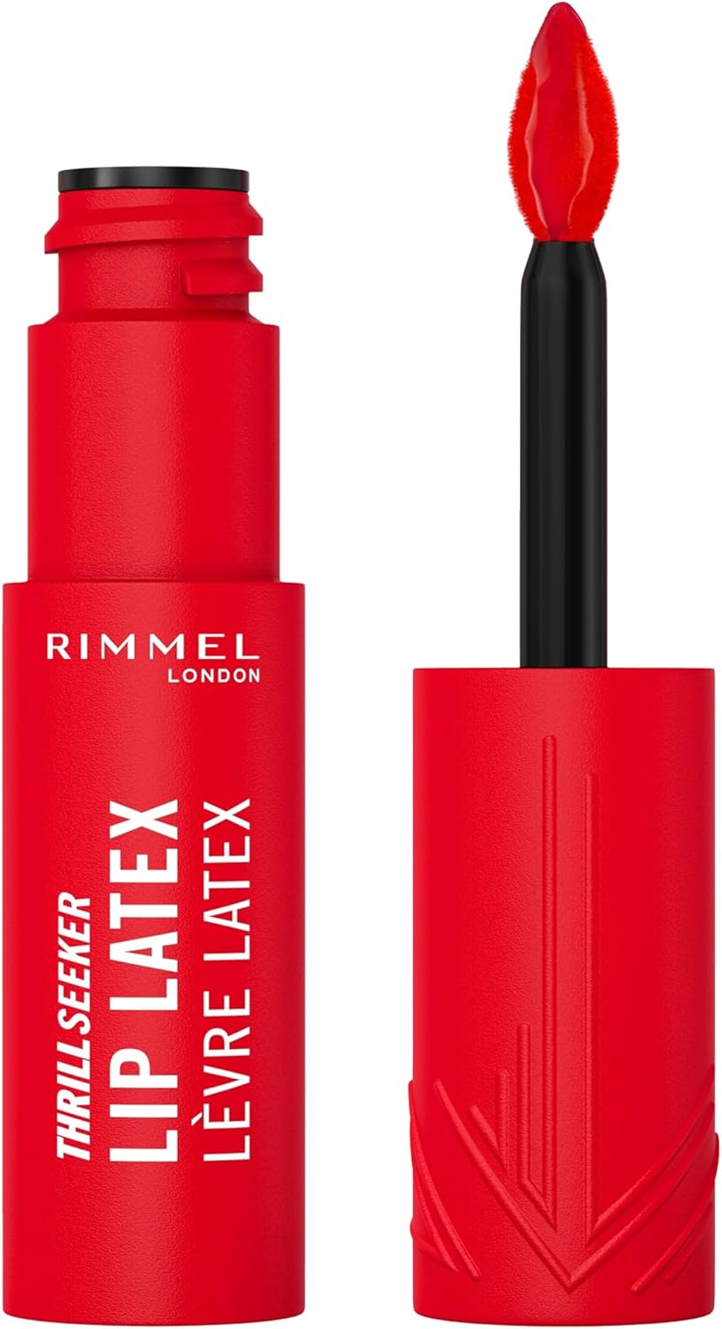 Rimmel Thrill Seeker Lip Latex, 350 Spicy, Ultra-Smooth Finish, Lasts All Day, Transfer-Proof, Infused with Aloe Vera, Hyaluronic Acid and Vitamin E, Diamond-Like Shape Applicator, Vegan Rimmel