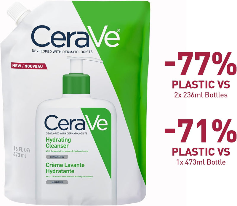 CeraVe Hydrating Facial Cleanser Refill Pouch, 473ml (2 pack) CeraVe