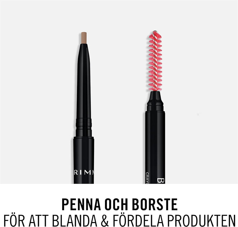 Rimmel London Brow Pro Micro Ultra-Fine Precision Pencil & Brush, Natural-looking Defined Brows, Blonde, 0.03 g Rimmel
