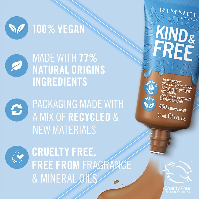 Rimmel Kind + Free Moisturising Skin Tint Foundation, Natural Beige 400 Rimmel