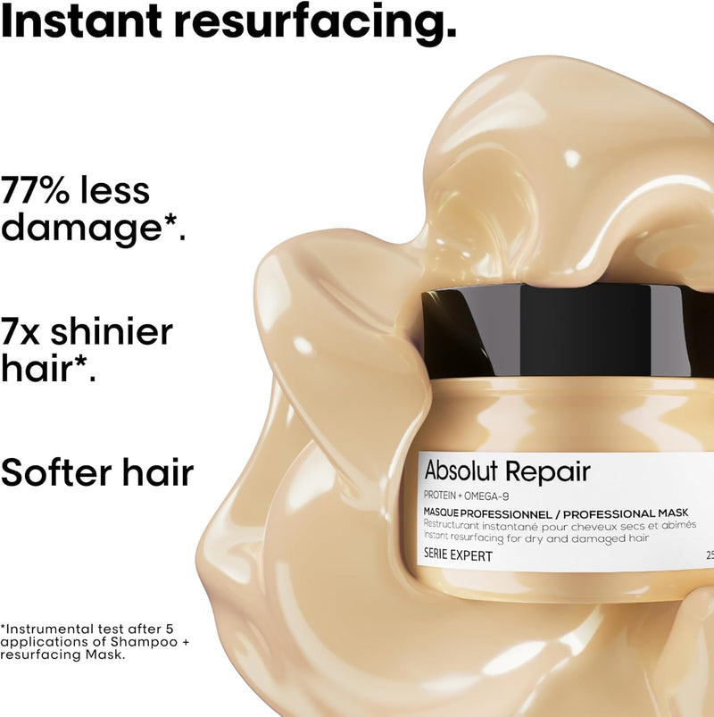 L’Oréal Professionnel | Mask, With Protein And Gold Quinoa for Medium-Thick Dry And Damaged Hair, Serie Expert Absolut Repair, 250 ml Greenwize