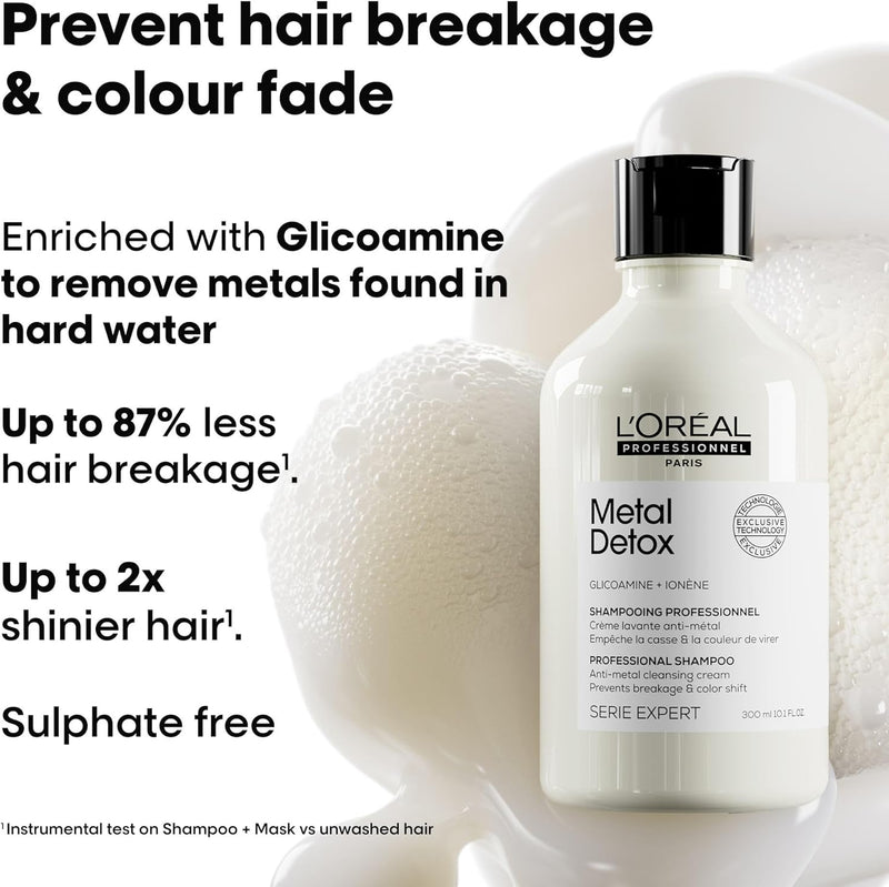 L’Oréal Professionnel Metal Detox Clarifying Shampoo, Prevent Breakage & Colour Fade from hard water, For Damaged Hair, Sulphate-Free & Vegan Greenwize