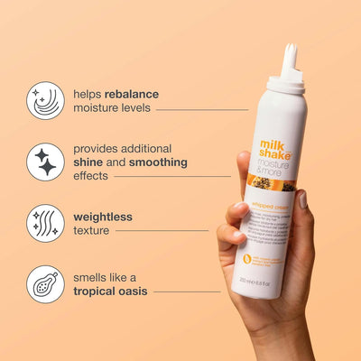milk_shake | Moisture & More Whipped Cream 200 ml, No Rinse, Moisturising, Protective Mousse for Dry Hair, Made in Italy milk_shake