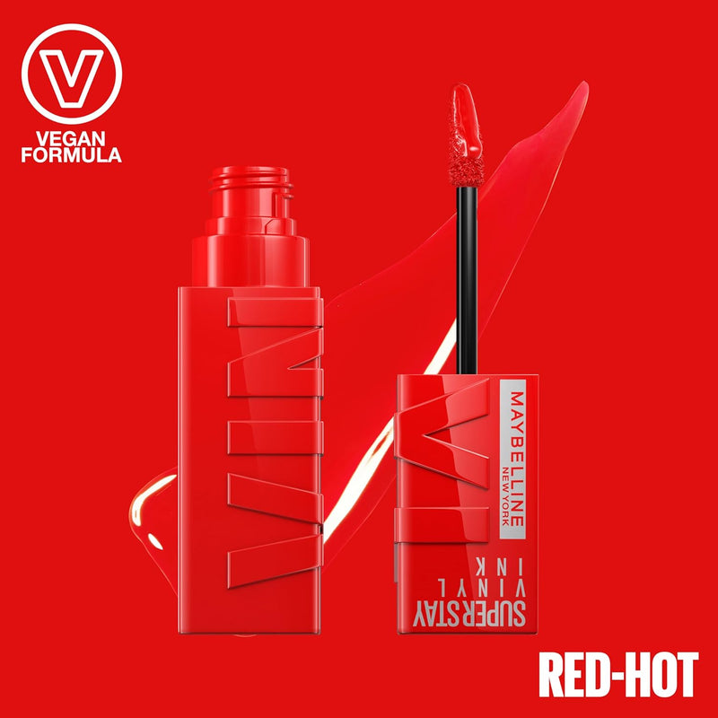 Maybelline New York Lip Colour, Smudge-free, Long Lasting up to 16h, Liquid Lipstick, Shine Finish, SuperStay Vinyl Ink, 25 Red Hot Greenwize