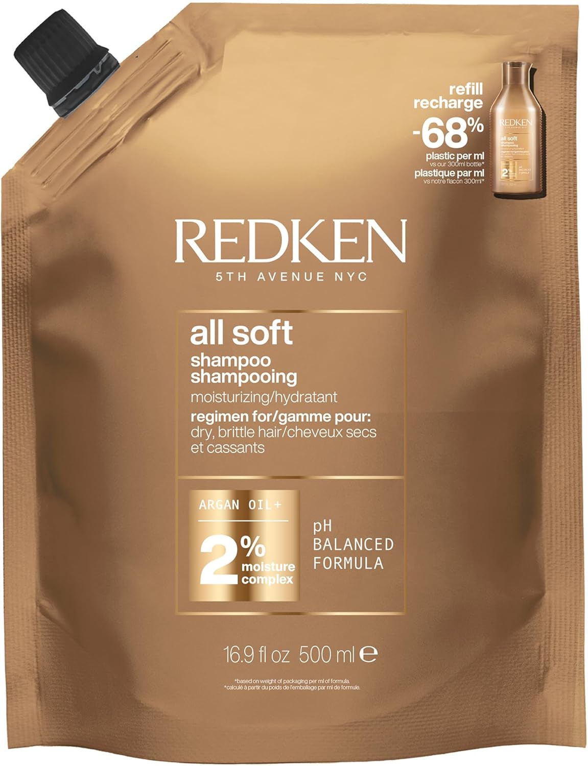 REDKEN Shampoo, For Dry Hair, Argan Oil, Intense Softness and Shine, All Soft Redken