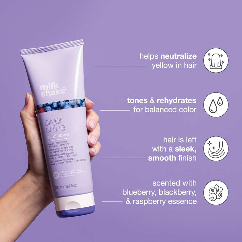milk_shake | Silver Shine Conditioner 250 ml, Specific Anti-Yellow Conditioner for Blonde or Grey Hair, with Violet Pigment, Made in Italy Greenwize