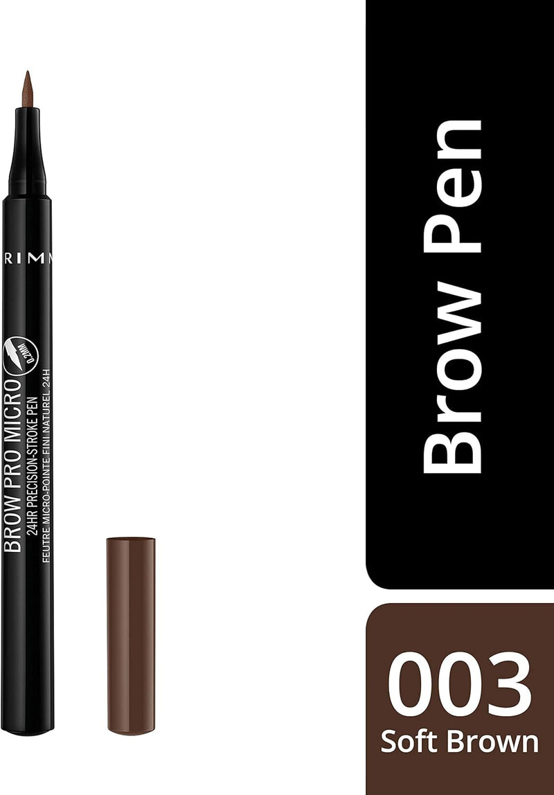 Rimmel London Brow Pro Micro 24HR Precision-Stroke Pen, Microfilling Felt Tip, Soft Brown, 1 ml Rimmel