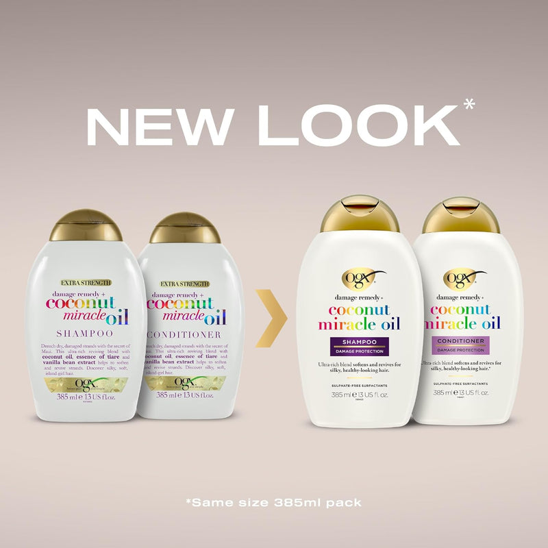 OGX Damage Remedy with Coconut Miracle Oil Conditioner, Softens and Revives Hair, for Silky and Healthy-Looking Hair, Sulfate Free, 385ml Greenwize