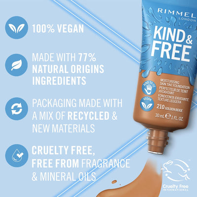 Rimmel Kind + Free Moisturising Skin Tint Foundation, Golden Beige 210 Greenwize