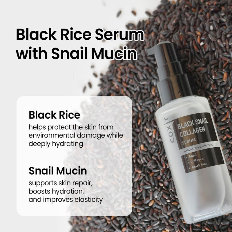 [Coxir] Black Snail Collagen Serum (50ml / 1.69 fl.oz) -|Black Beans, Collagen, Snail Mucin| firms, lift and nourish skin COXIR