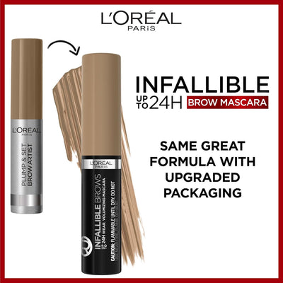 L'Oréal Paris Volumising Brow Mascara, Longwear Brow Gel for Fuller Looking Eyebrows, Up To 24 Hours Wear, Water Resistant, Infallible Brows, 5 ml, Shade: 5.0 Light Brunette Greenwize
