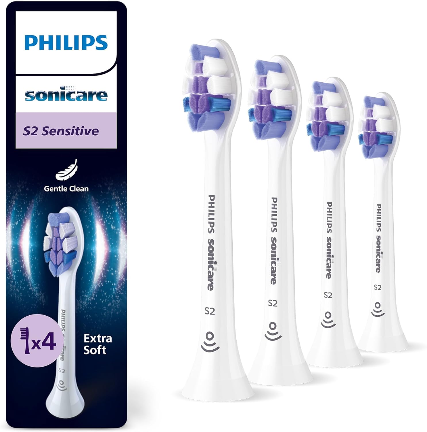 Philips Sonicare S2 Sensitive, Genuine Replacement Toothbrush Heads, White, 4 Pack, HX6054/87 Philips
