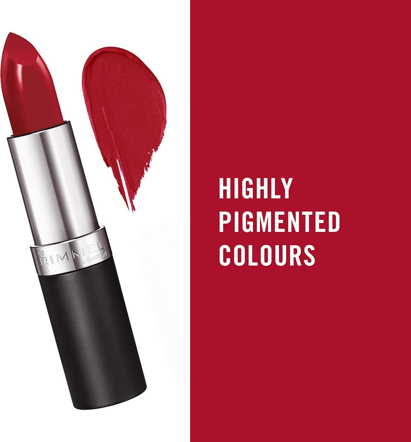 Rimmel Lasting Finish Lipstick 001 River-Ting Red, Creamy Satin Finish, Long Lasting 8 HR Wear, Comfortable Formula, Rich Pigment Rimmel